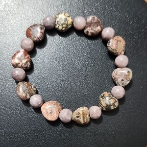Handmade Heart-Shaped Leopard Jasper Semi Precious Beaded Bracelet